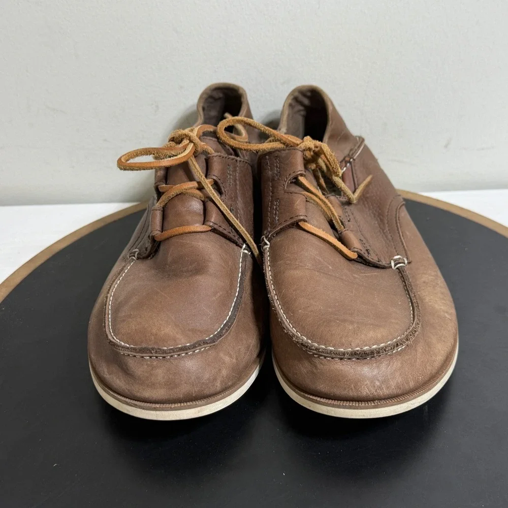 OluKai Mokua Leather Shoes Men 10 Casual‎ Boat Moc Toe Brown Comfort